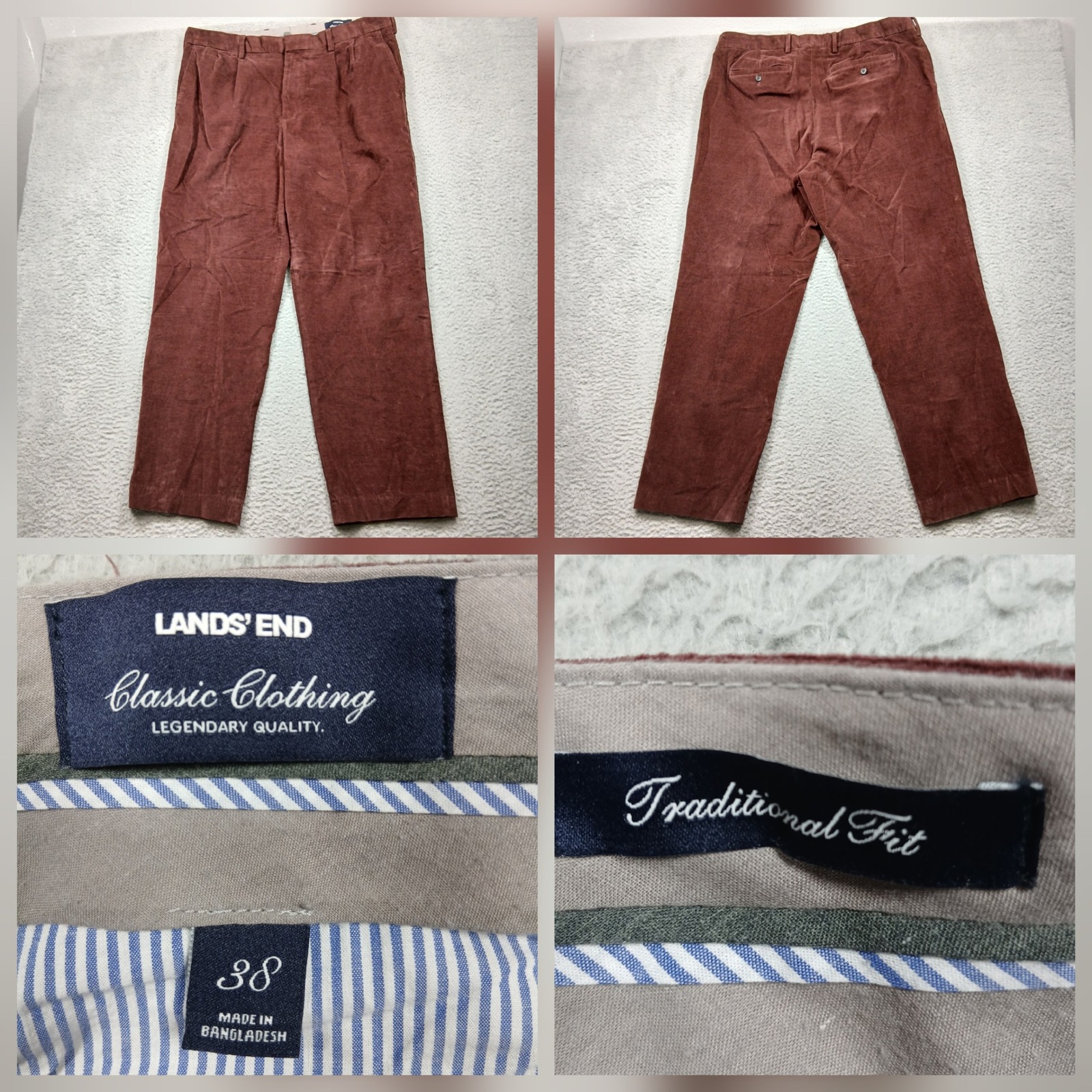 Lands' End Corduroy Pants Men's 38 Brown Traditional Fit Classic Casual